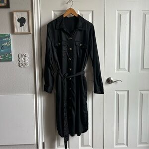 black long sleeve button down midi shirt dress